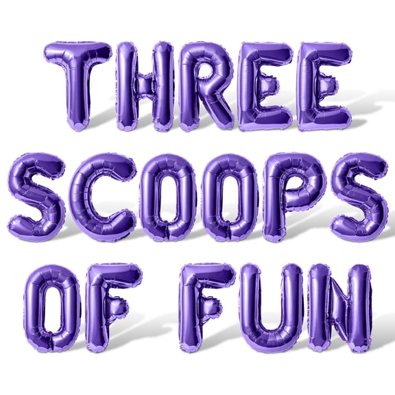 Letter Balloons - THREE SCOOPS OF FUN 16" Inch Alphabet Letters Foil Mylar Balloon 3rd Birthday Party Banner (Purple)