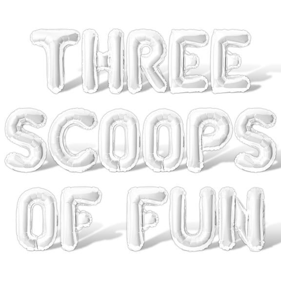Letter Balloons - THREE SCOOPS OF FUN 16" Inch Alphabet Letters Foil Mylar Balloon 3rd Birthday Party Banner (White)