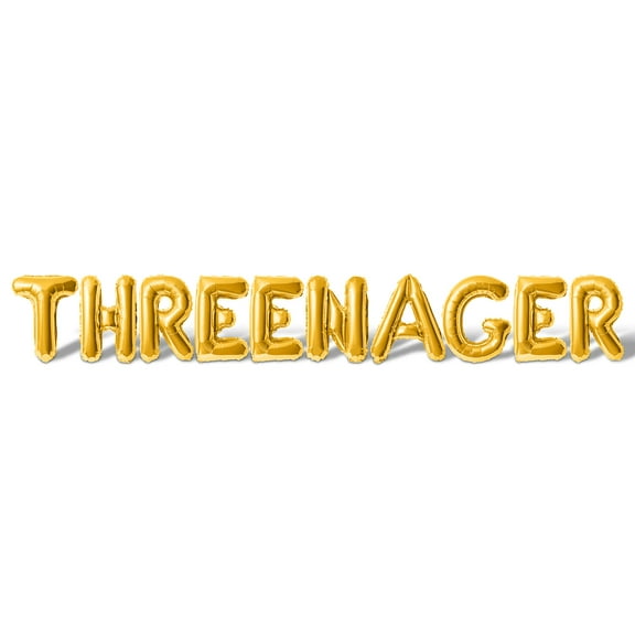 Letter Balloons - THREENAGER 16" Inch Alphabet Letters Foil Mylar Balloon 3rd Birthday Party Banner (Gold)