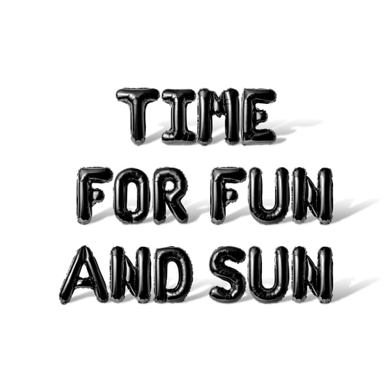 Letter Balloons - TIME FOR FUN AND SUN 16" Inch Alphabet Letters Foil Mylar Balloon Retirement Party Banner (Black)