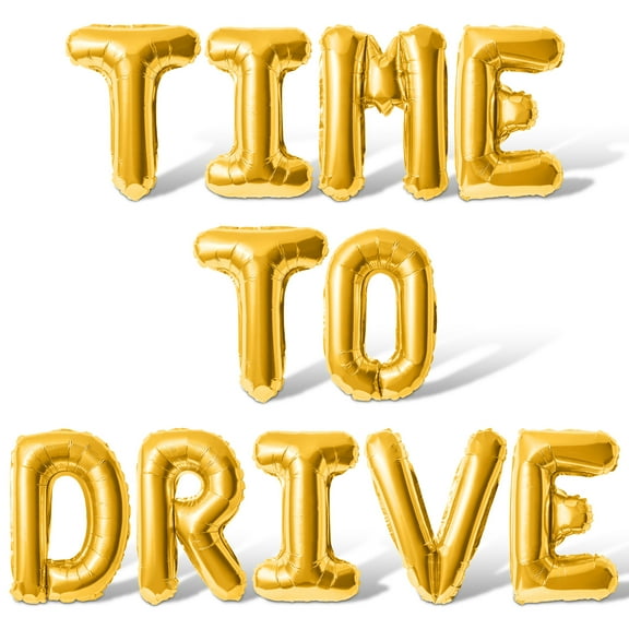 Letter Balloons - TIME TO DRIVE 16" Inch Alphabet Letters Foil Mylar Balloon 16th Birthday Party Banner (Gold)
