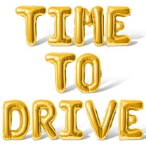 Letter Balloons - TIME TO DRIVE 16" Inch Alphabet Letters Foil Mylar Balloon 16th Birthday Party Banner (Gold)