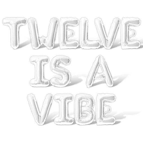 Letter Balloons - TWELVE IS A VIBE 16" Inch Alphabet Letters Foil Mylar Balloon 12th Birthday Party Banner (White)