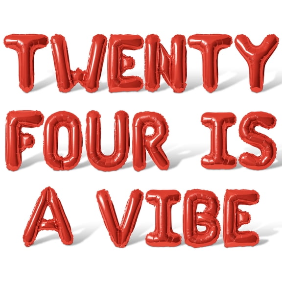 Letter Balloons - TWENTY FOUR IS A VIBE 16" Inch Alphabet Letters Foil Mylar Balloon 24th Birthday Party Banner (Red)