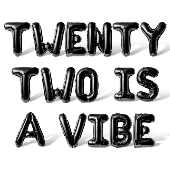Letter Balloons - TWENTY TWO IS A VIBE 16" Inch Alphabet Letters Foil Mylar Balloon 22nd Birthday Party Banner (Black)