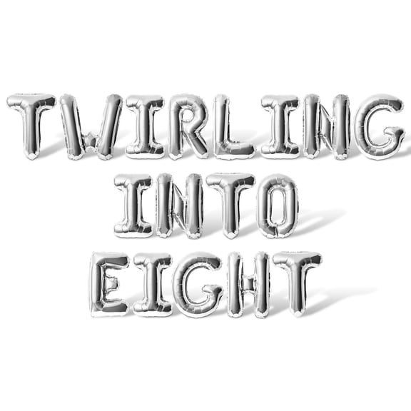 Letter Balloons - TWIRLING INTO EIGHT 16" Inch Alphabet Letters Foil Mylar Balloon 8th Birthday Party Banner (Silver)