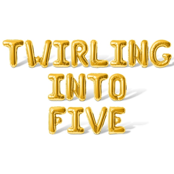 Letter Balloons - TWIRLING INTO FIVE 16" Inch Alphabet Letters Foil Mylar Balloon 5th Birthday Party Banner (Gold)