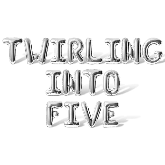 Letter Balloons - TWIRLING INTO FIVE 16" Inch Alphabet Letters Foil Mylar Balloon 5th Birthday Party Banner (Silver)