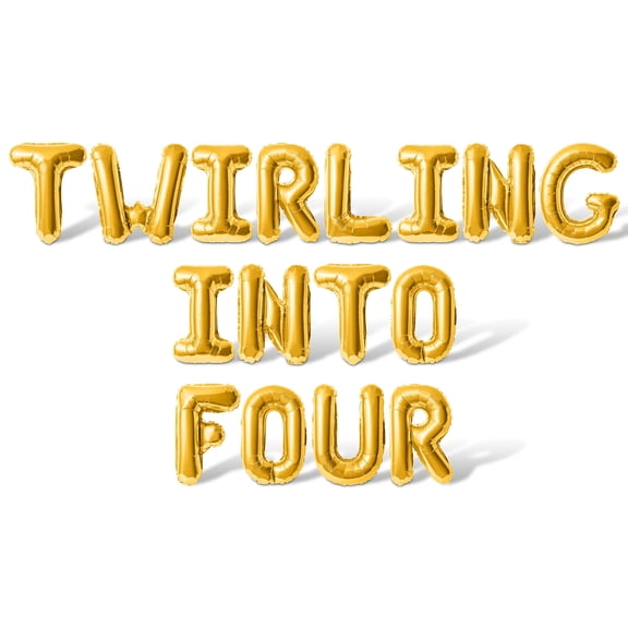 Letter Balloons - TWIRLING INTO FOUR 16" Inch Alphabet Letters Foil Mylar Balloon 4th Birthday Party Banner (Gold)