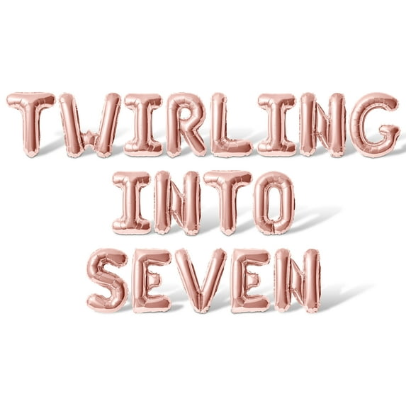 Letter Balloons - TWIRLING INTO SEVEN 16" Inch Alphabet Letters Foil Mylar Balloon 7th Birthday Party Banner (Rose Gold)