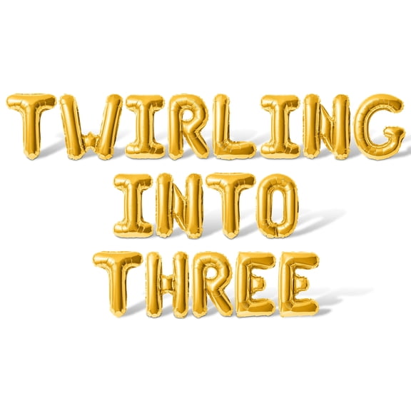 Letter Balloons - TWIRLING INTO THREE 16" Inch Alphabet Letters Foil Mylar Balloon 3rd Birthday Party Banner (Gold)