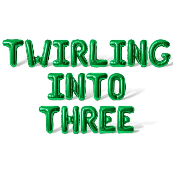 Letter Balloons - TWIRLING INTO THREE 16" Inch Alphabet Letters Foil Mylar Balloon 3rd Birthday Party Banner (Green)