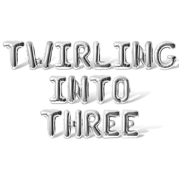 Letter Balloons - TWIRLING INTO THREE 16" Inch Alphabet Letters Foil Mylar Balloon 3rd Birthday Party Banner (Silver)