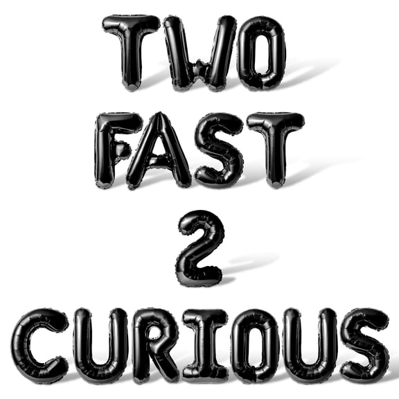 Letter Balloons - TWO FAST 2 CURIOUS 16" Inch Alphabet Letters Foil Mylar Balloon 2nd Birthday Party Banner (Black)