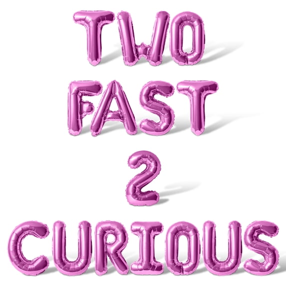 Letter Balloons - TWO FAST 2 CURIOUS 16" Inch Alphabet Letters Foil Mylar Balloon 2nd Birthday Party Banner (Pink)