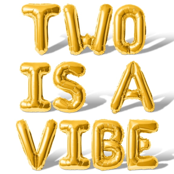 Letter Balloons - TWO IS A VIBE 16" Inch Alphabet Letters Foil Mylar Balloon 2nd Birthday Party Banner (Gold)