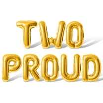 Letter Balloons - TWO PROUD 16" Inch Alphabet Letters Foil Mylar Balloon 2nd Birthday Party Banner (Gold)