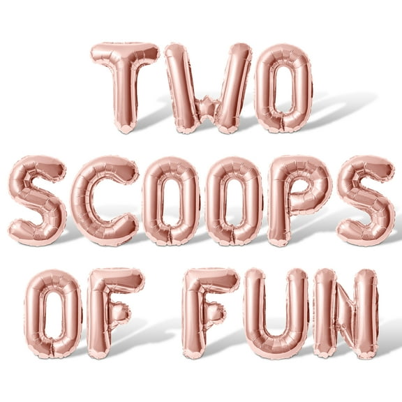 Letter Balloons - TWO SCOOPS OF FUN 16" Inch Alphabet Letters Foil Mylar Balloon 2nd Birthday Party Banner (Rose Gold)
