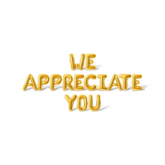 Letter Balloons - WE APPRECIATE YOU 16" Inch Alphabet Letters Foil Mylar Balloon Teacher Appreciation Party Banner (Gold)