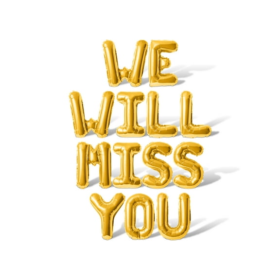 Letter Balloons - WE WILL MISS YOU 16" Inch Alphabet Letters Foil Mylar Balloon Retirement Party Banner (Gold)