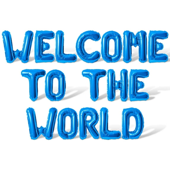 Letter Balloons - WELCOME TO THE WORLD 16" Inch Alphabet Letters Foil Mylar Balloon Baby Shower Party Banner (Blue)