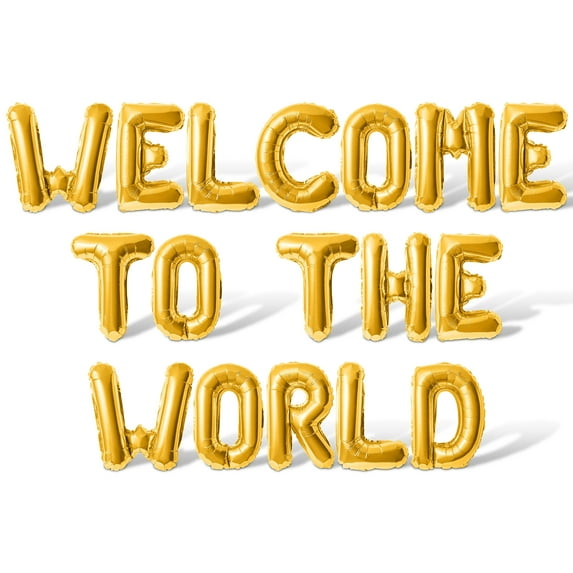 Letter Balloons - WELCOME TO THE WORLD 16" Inch Alphabet Letters Foil Mylar Balloon Baby Shower Party Banner (Gold)