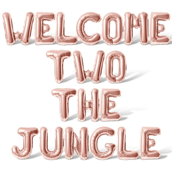 Letter Balloons - WELCOME TWO THE JUNGLE 16" Inch Alphabet Letters Foil Mylar Balloon 2nd Birthday Party Banner (Rose Gold)