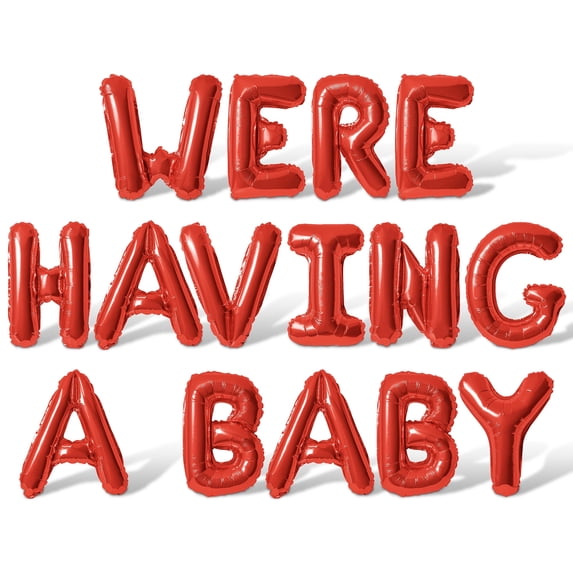 Letter Balloons - WERE HAVING A BABY 16" Inch Alphabet Letters Foil Mylar Balloon Baby Shower Party Banner (Red)