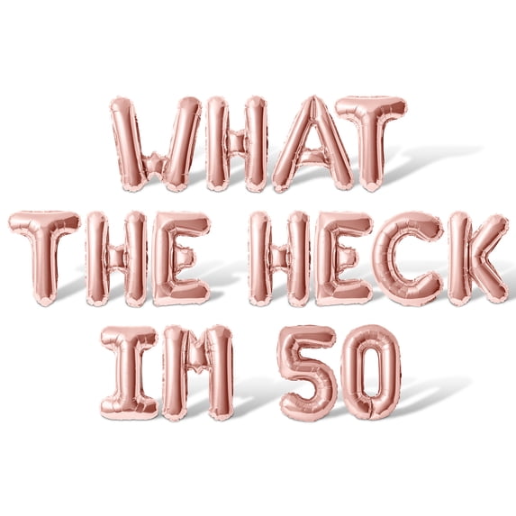 Letter Balloons - WHAT THE HECK IM 50 16" Inch Alphabet Letters Foil Mylar Balloon 50th Birthday Party Banner (Rose Gold)