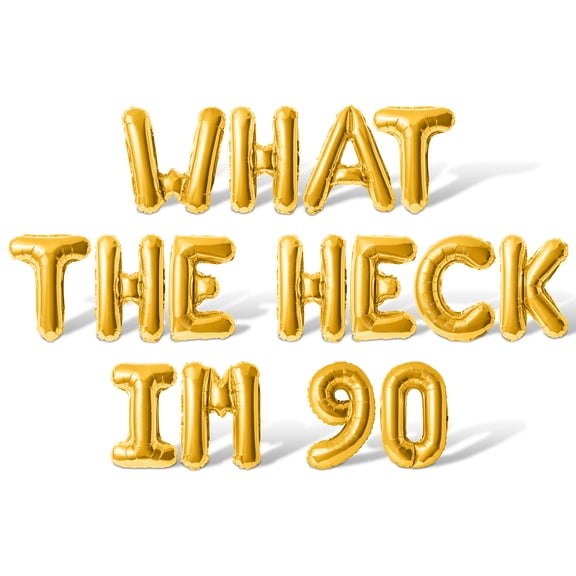 Letter Balloons - WHAT THE HECK IM 90 16" Inch Alphabet Letters Foil Mylar Balloon 90th Birthday Party Banner (Gold)