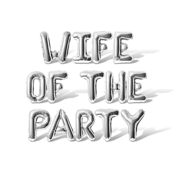 Letter Balloons - WIFE OF THE PARTY 16" Inch Alphabet Letters Foil Mylar Balloon Bachelorette or Bridal Shower Party Banner (Silver)