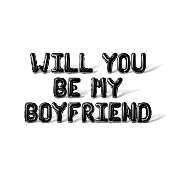 Letter Balloons - WILL YOU BE MY BOYFRIEND 16" Inch Alphabet Letters Foil Mylar Balloon Valentine's Day or Proposal Banner (Black)