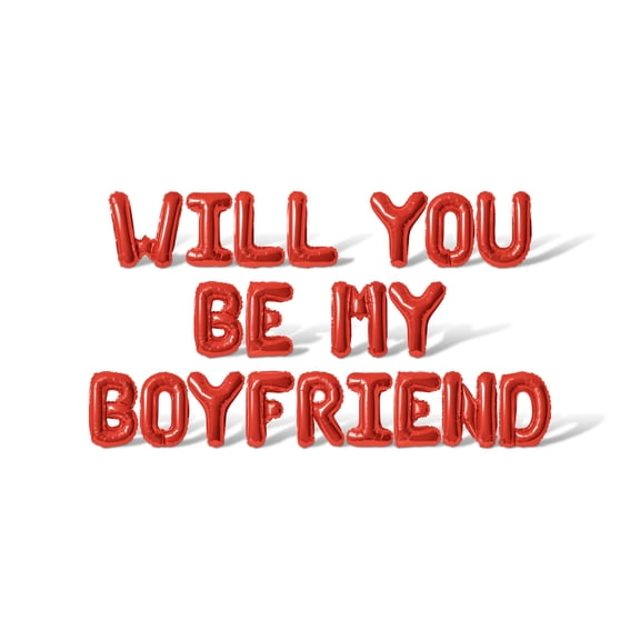 Letter Balloons - WILL YOU BE MY BOYFRIEND 16" Inch Alphabet Letters Foil Mylar Balloon Valentine's Day or Proposal Banner (Red)