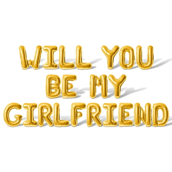 Letter Balloons - WILL YOU BE MY GIRLFRIEND 16" Inch Alphabet Letters Foil Mylar Balloon Valentines Day Banner (Gold)