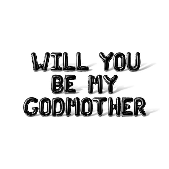 Letter Balloons - WILL YOU BE MY GODMOTHER 16" Inch Alphabet Letters Foil Mylar Balloon Christening Party Banner (Black)