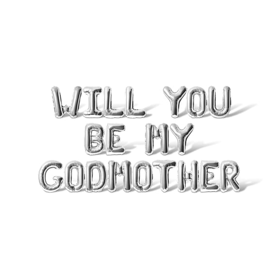 Letter Balloons - WILL YOU BE MY GODMOTHER 16" Inch Alphabet Letters Foil Mylar Balloon Christening Party Banner (Silver)