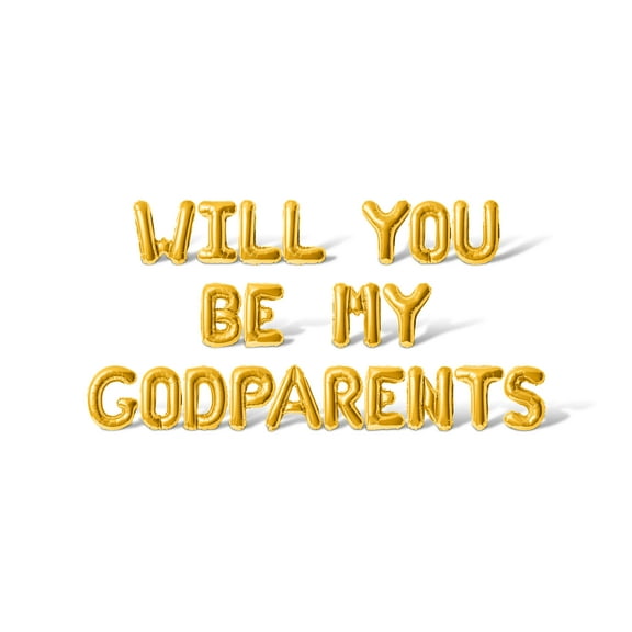 Letter Balloons - WILL YOU BE MY GODPARENTS 16" Inch Alphabet Letters Foil Mylar Balloon Christening Party Banner (Gold)