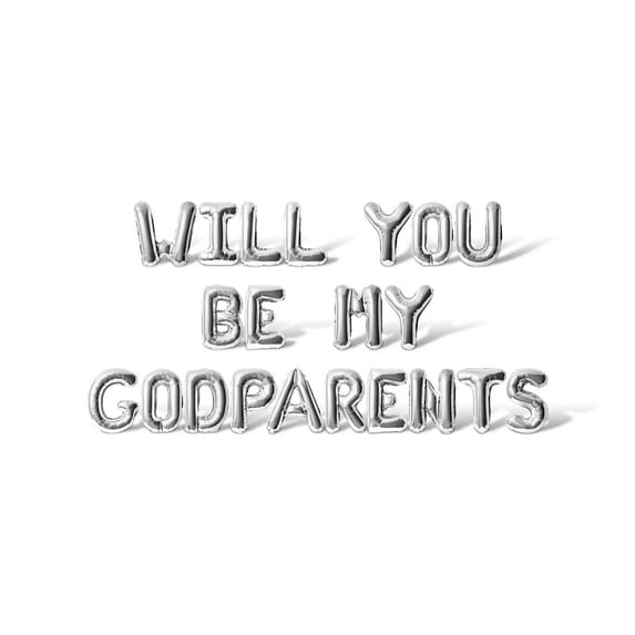 Letter Balloons - WILL YOU BE MY GODPARENTS 16" Inch Alphabet Letters Foil Mylar Balloon Christening Party Banner (Silver)