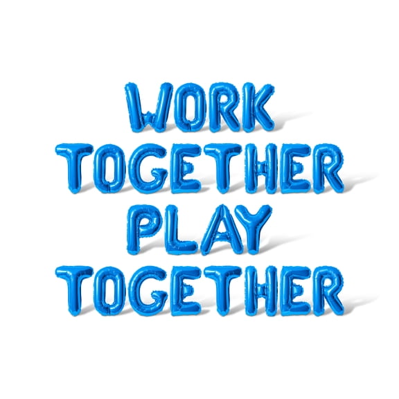 Letter Balloons - WORK TOGETHER PLAY TOGETHER 16" Inch Alphabet Letters Foil Mylar Balloon Take Your Child To Work Day Party Banner (Blue)