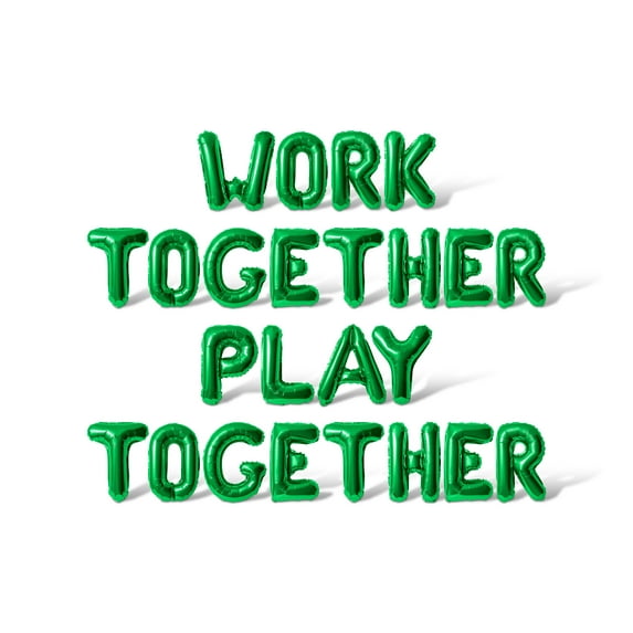 Letter Balloons - WORK TOGETHER PLAY TOGETHER 16" Inch Alphabet Letters Foil Mylar Balloon Take Your Child To Work Day Party Banner (Green)