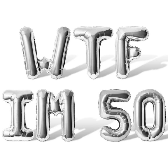 Letter Balloons - WTF IM 50 16" Inch Alphabet Letters Foil Mylar Balloon 50th Birthday Party Banner (Silver)