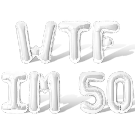 Letter Balloons - WTF IM 50 16" Inch Alphabet Letters Foil Mylar Balloon 50th Birthday Party Banner (White)