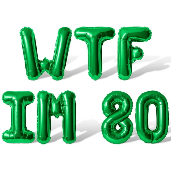 Letter Balloons - WTF IM 80 16" Inch Alphabet Letters Foil Mylar Balloon 80th Birthday Party Banner (Green)
