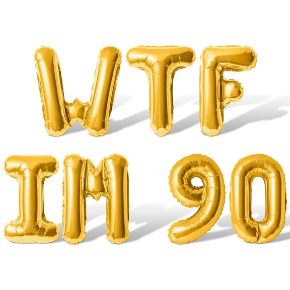 Letter Balloons - WTF IM 90 16" Inch Alphabet Letters Foil Mylar Balloon 90th Birthday Party Banner (Gold)
