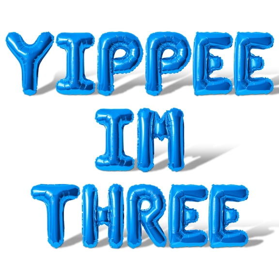 Letter Balloons - YIPPEE IM THREE 16" Inch Alphabet Letters Foil Mylar Balloon 3rd Birthday Party Banner (Blue)