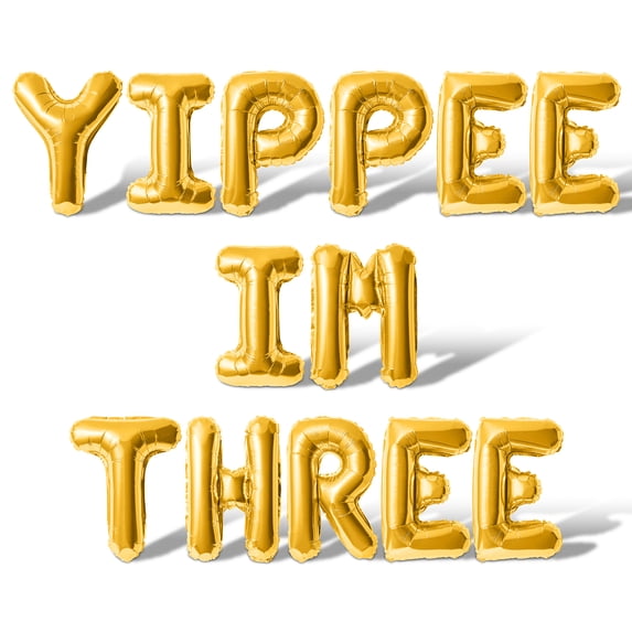 Letter Balloons - YIPPEE IM THREE 16" Inch Alphabet Letters Foil Mylar Balloon 3rd Birthday Party Banner (Gold)