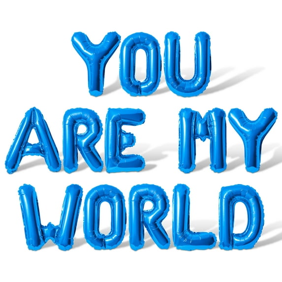 Letter Balloons - YOU ARE MY WORLD 16" Inch Alphabet Letters Foil Mylar Balloon Engagement Party Banner (Blue)