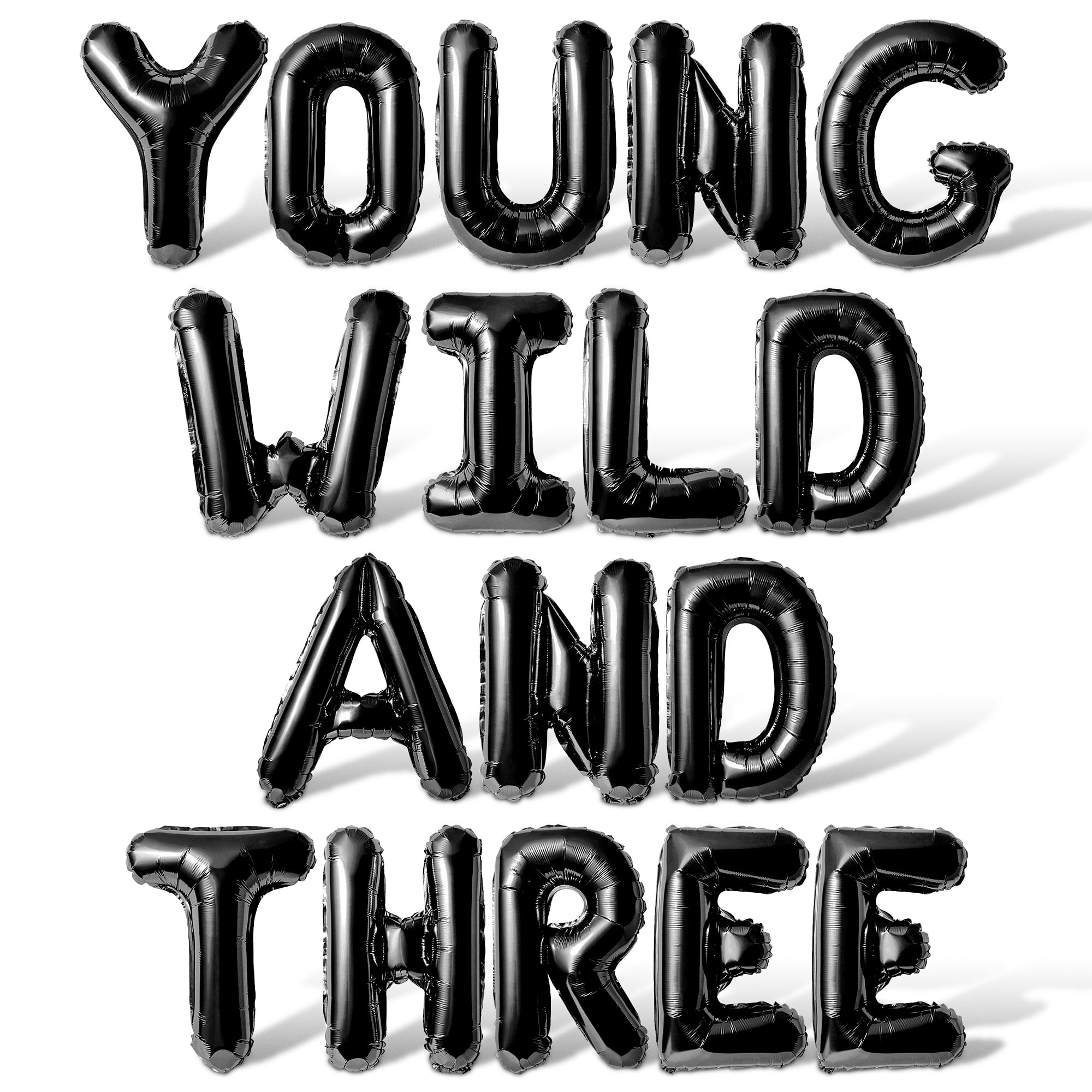 Letter Balloons - YOUNG WILD AND THREE 16" Inch Alphabet Letters Foil Mylar Balloon 3rd Birthday Party Banner (Black)