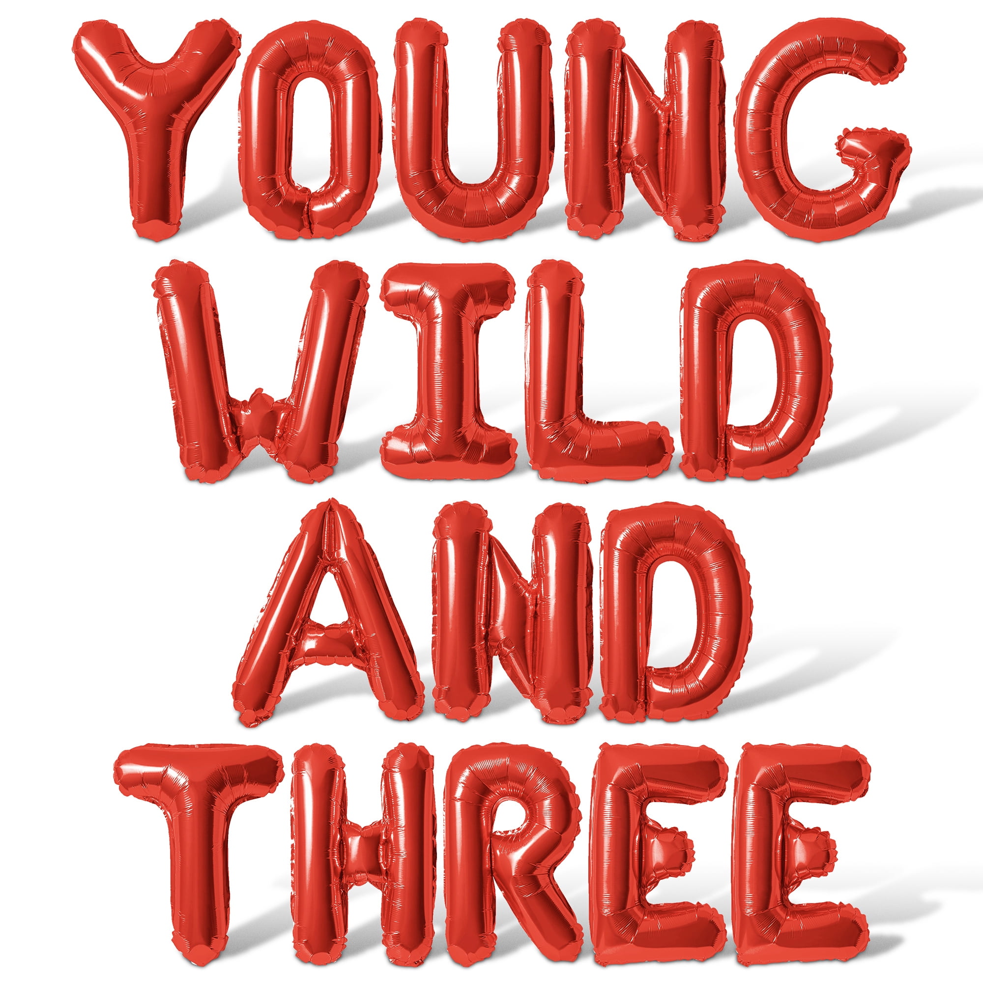 Letter Balloons - YOUNG WILD AND THREE 16" Inch Alphabet Letters Foil Mylar Balloon 3rd Birthday Party Banner (Red)