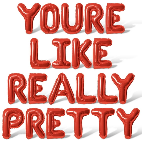Letter Balloons - YOURE LIKE REALLY PRETTY 16" Inch Alphabet Letters Foil Mylar Balloon Galentines Day Party Banner (Red)